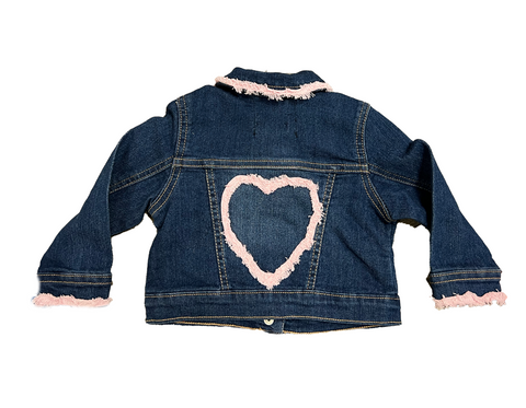 Pink Fringe Heart Kids denim jacket