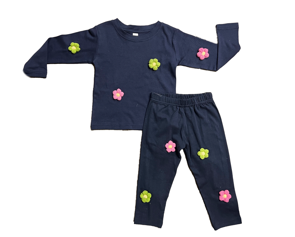 Navy Fluffy Floral Set