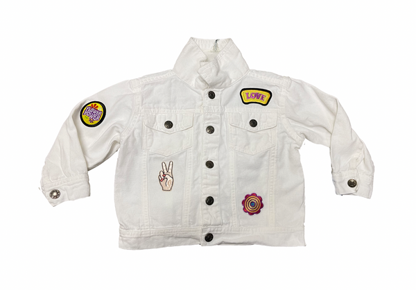 Kids White Denim Peace Jacket