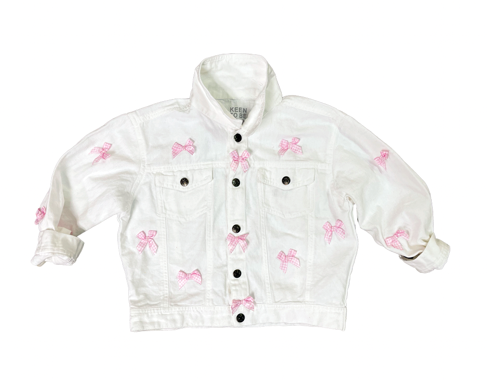 Kids White Denim Bow Jacket