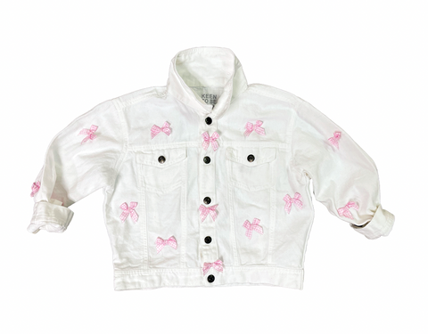 Kids White Denim Bow Jacket