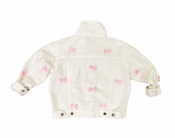 Kids White Denim Bow Jacket