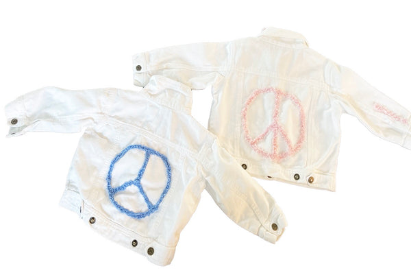 Kids White Denim Peace Sign Jacket