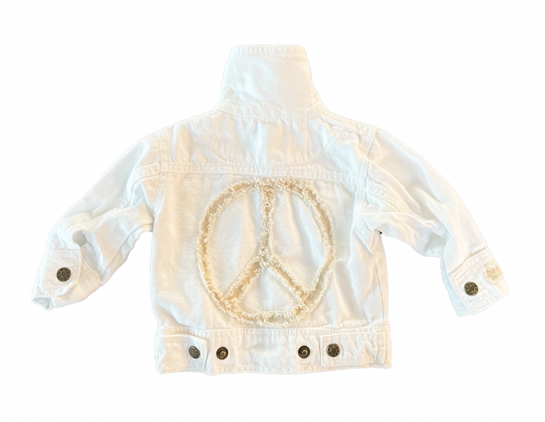 Kids White Denim Peace Sign Jacket