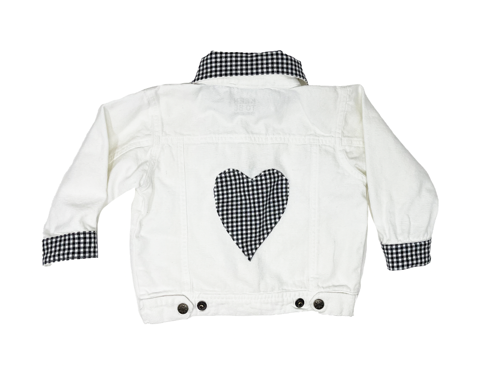 Kids White Denim Red Gingham Denim Jacket