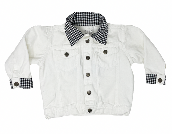 Kids White Denim Red Gingham Denim Jacket