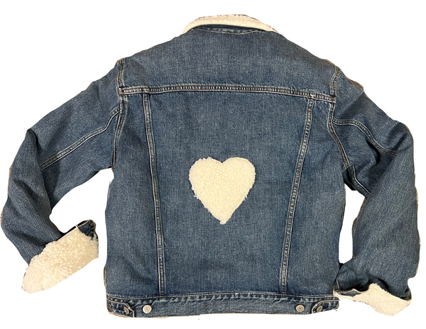 Adult Shearling heart denim jacket